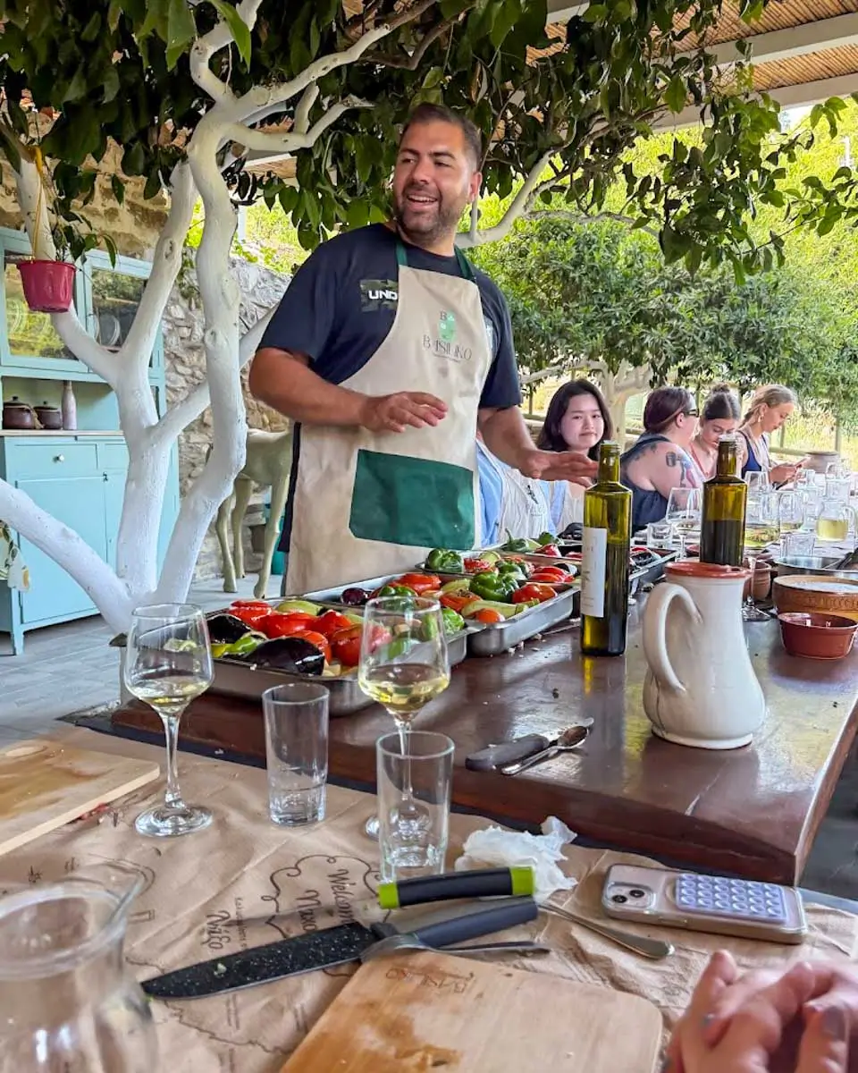 Chef Jack explaining about the dishes during the cooking class in Naxos, Greece