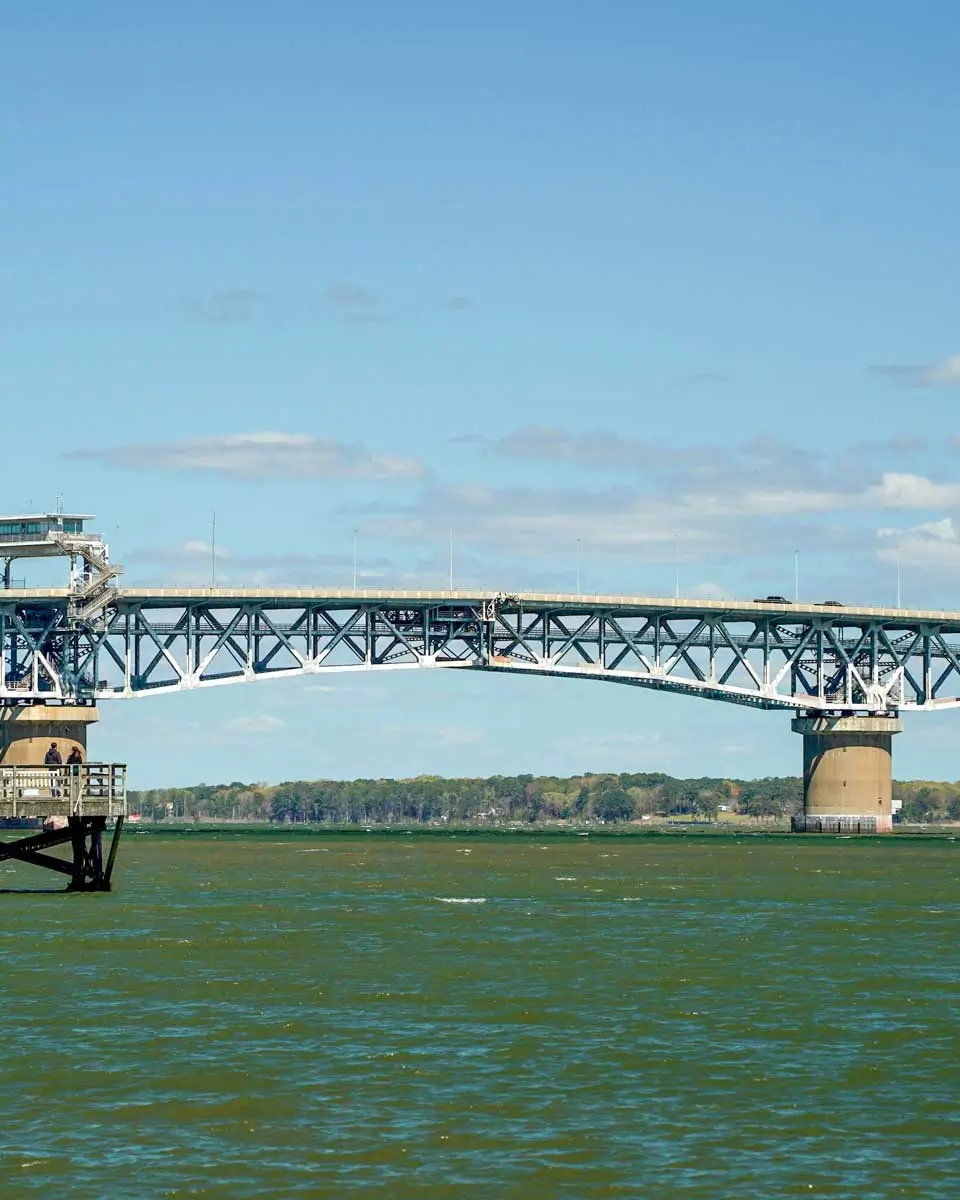 Coleman Bridge seen on a sailing tour from Williamsburg, Virginia