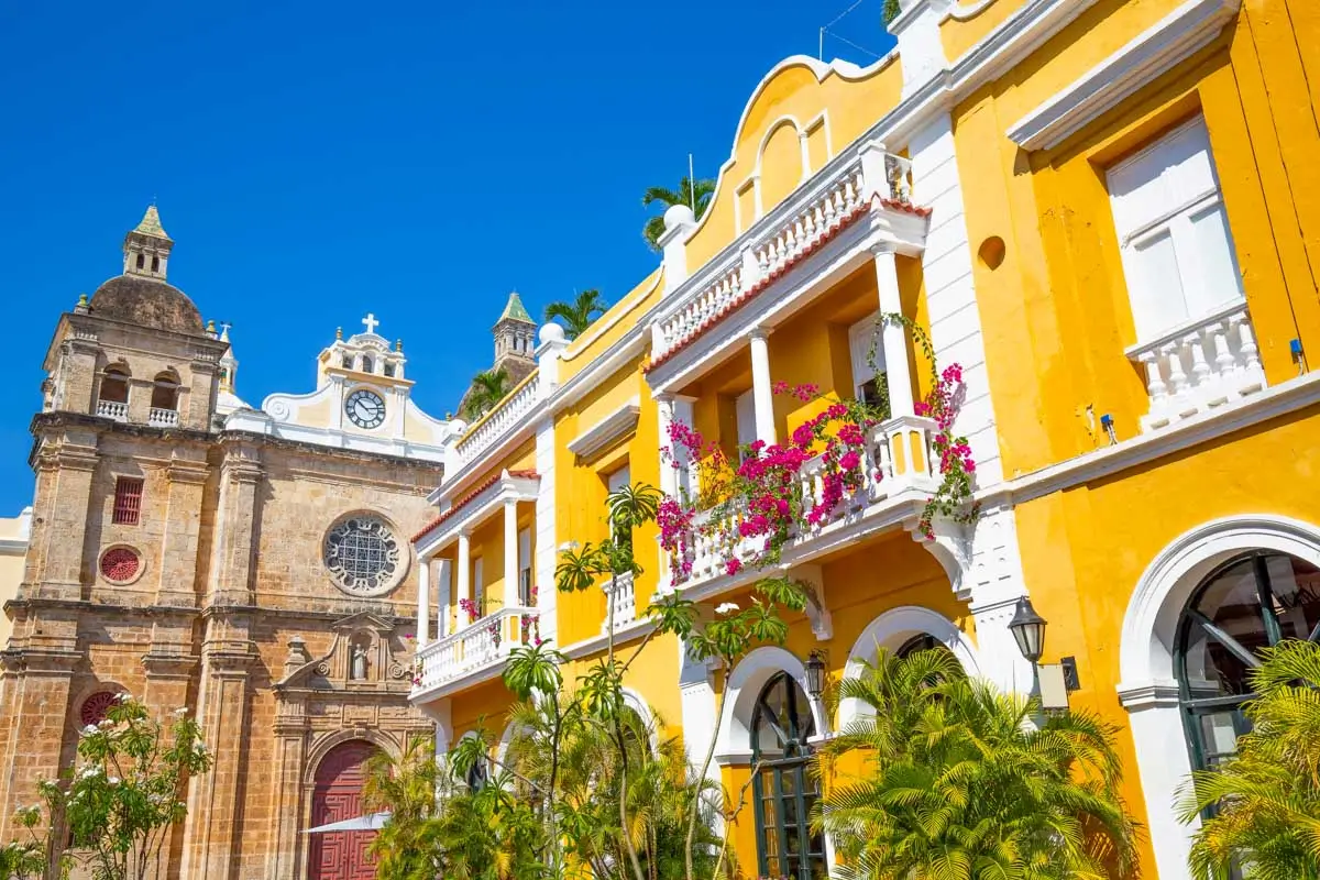Colorful homes in the Walled City of Cartagena, Colombia