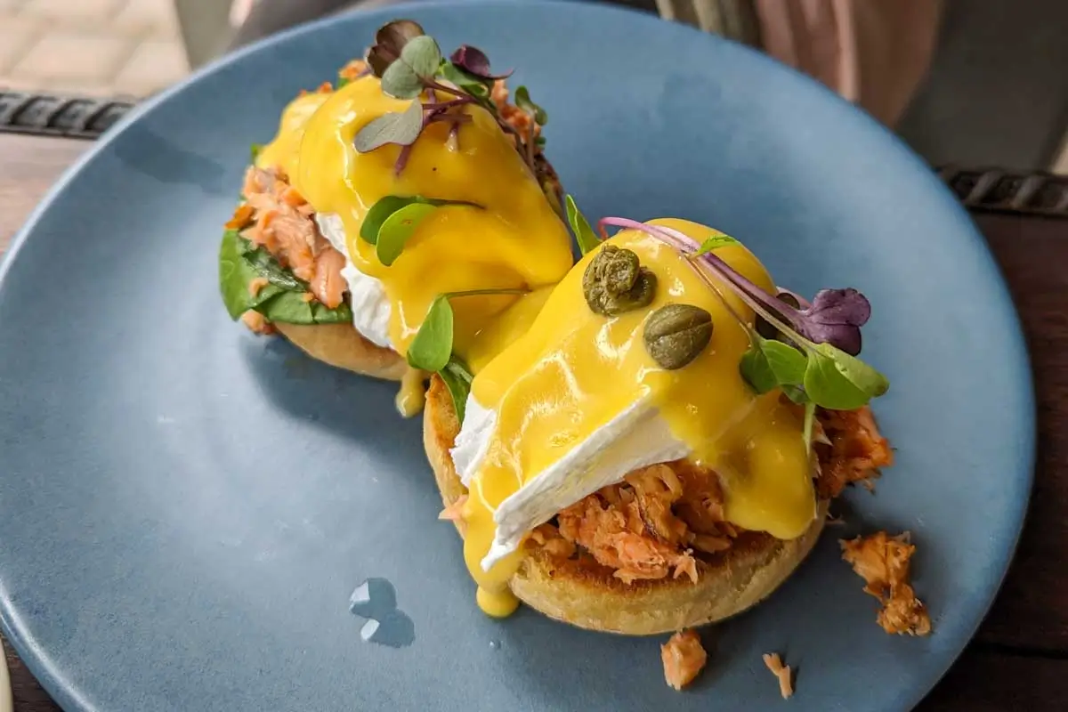 Crab benedict eaten in Hilton Head, South Carolina