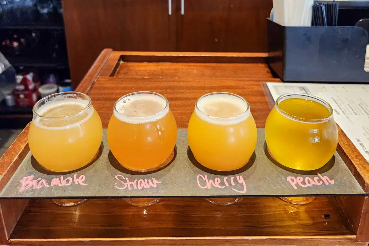 Different beer on a tasting flight in Providence, Rhode Island