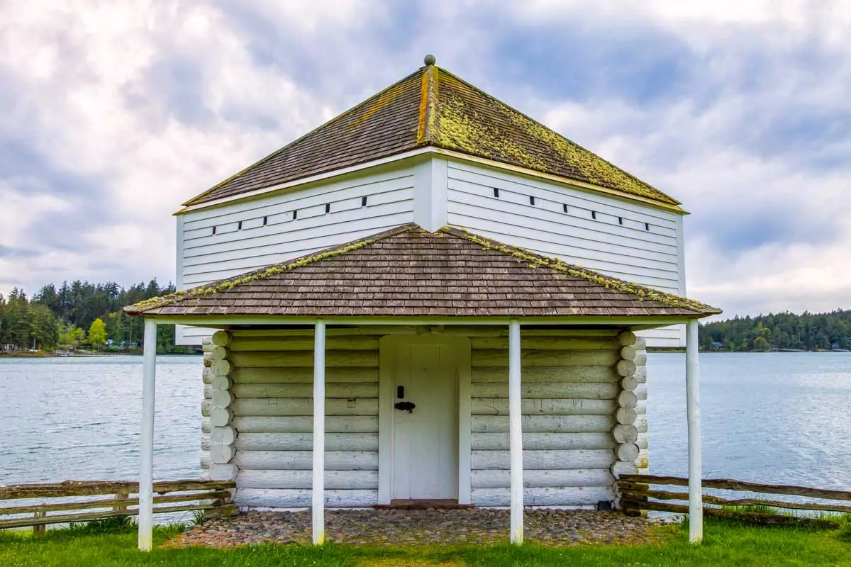 Guard tower at the historic English Camp on San Juan Island, Washington