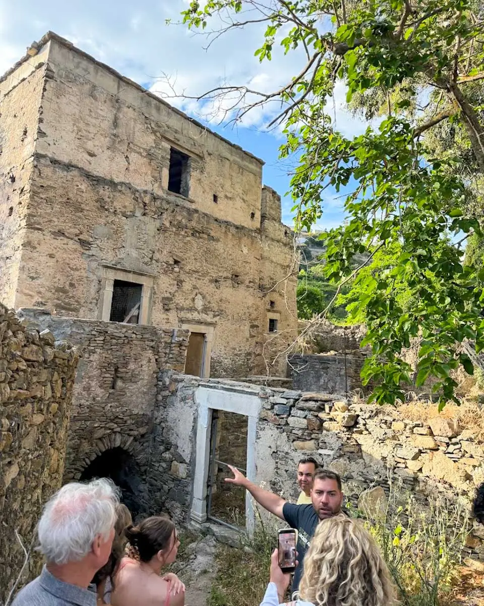 Jack showing town while the food cooks during cooking class in Naxos, Greece