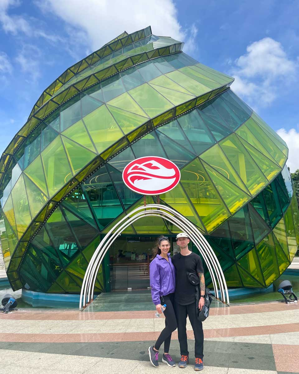 Jesse and Brittni in front of the glass dome in Lam Vien Square in downtown Dalat, Vietnam