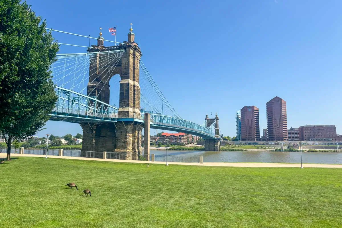 John A. Roebling Bridge from the Smale Riverfront Park - Cincinnati - Ohio