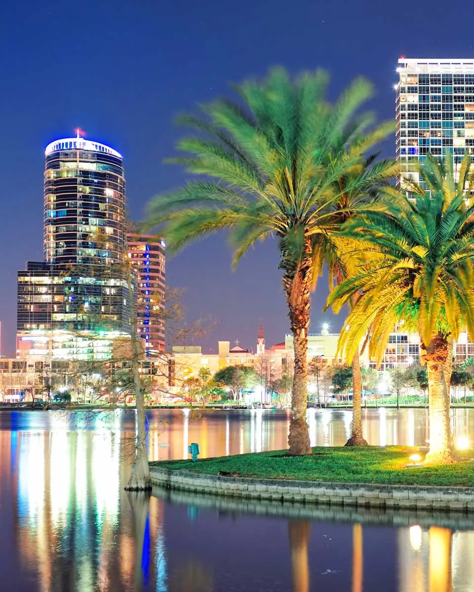 Lake Eola and Downtown Orlando at night in Orlando, Florida 1