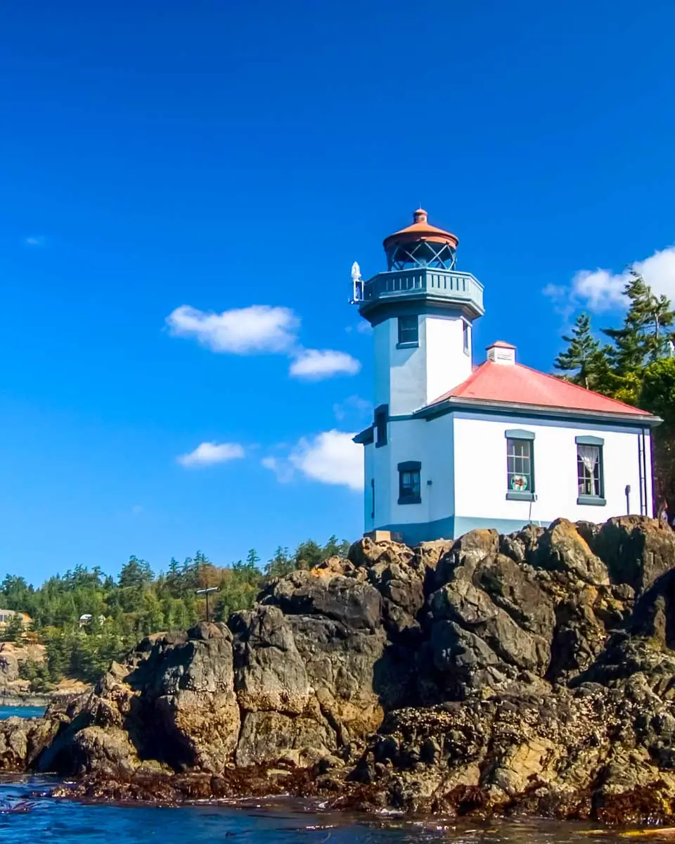 Lime Kiln Point Lighthouse seen in San Juan Islands, Washington