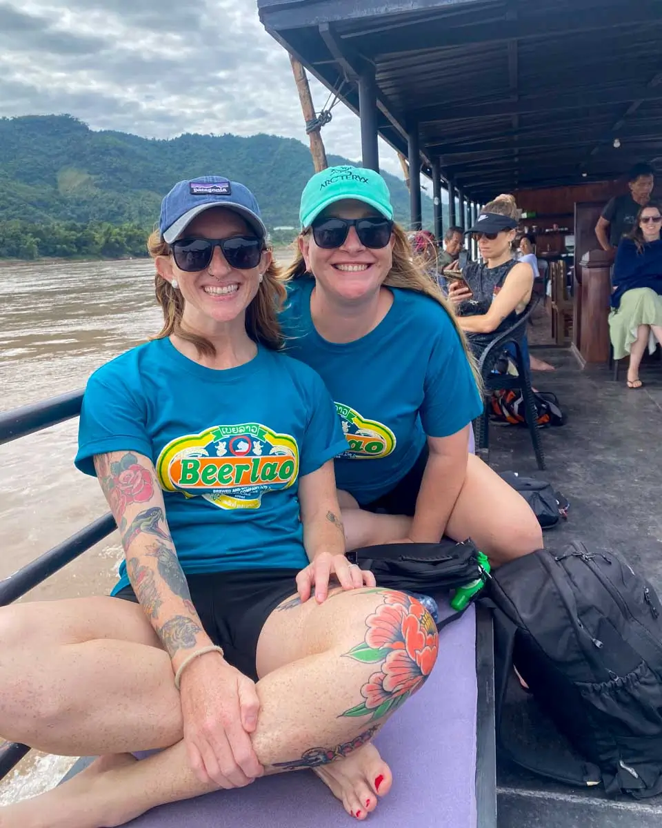 Meghan and Sarah take a cruise on the Mekong River in Luang Prabang, Laos