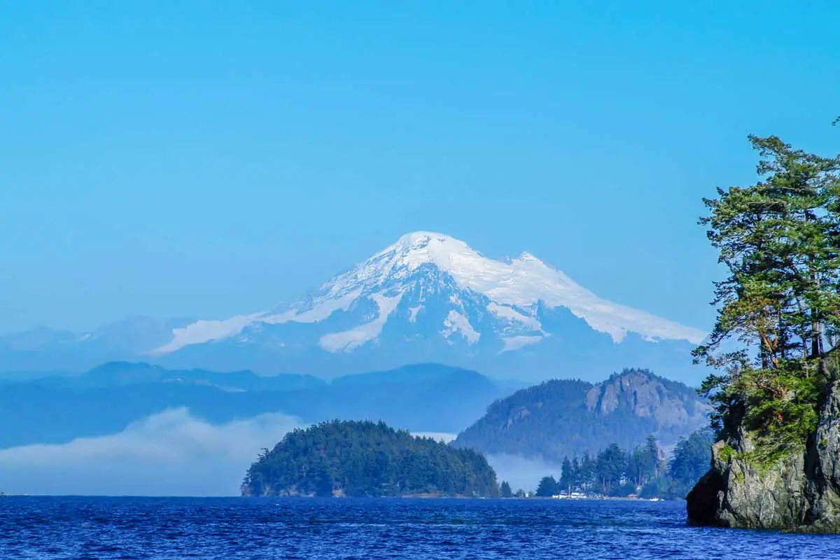 Mount Baker seen on a whale watching tour from Friday Harbor, San Juan Islands, Washington
