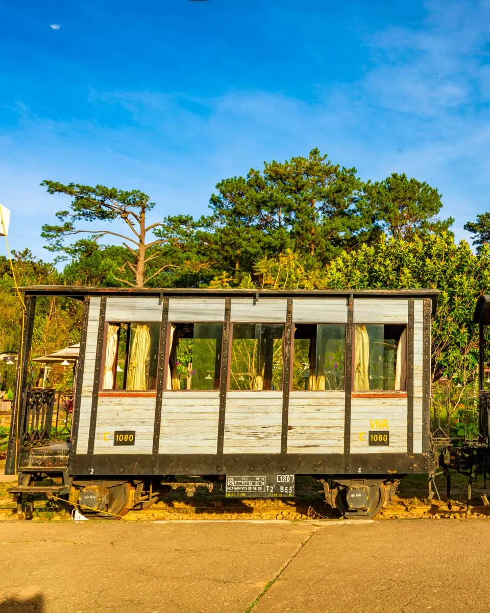 Old train cars at Da Lat Railway Station in Da Lat, Vietnam
