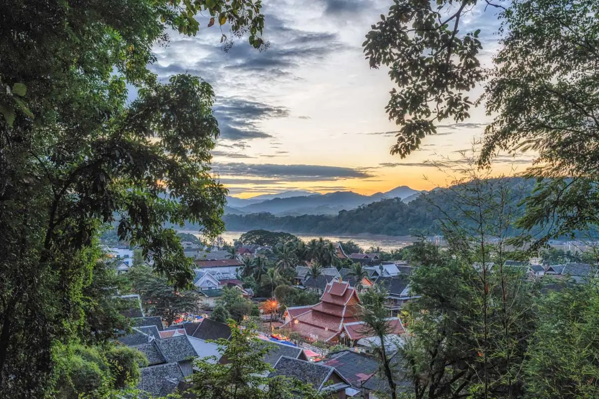 Phousi Hill at sunset in Luang Prabang, Laos