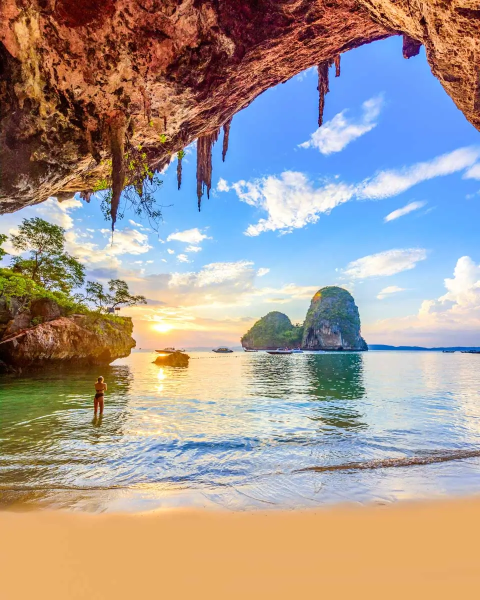 Phra Nang Cave Beach at sunset in Krabi, Thailand