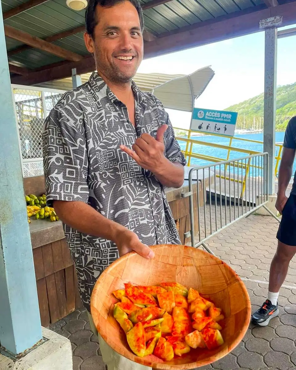 Rombouton fruit eaten on a food tour in Moorea, French Polynesia
