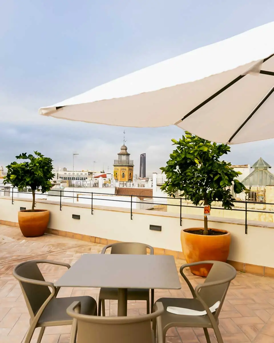 Rooftop seating area at Joya del Casco Boutique Hotel by Shiadu, Seville, Spain