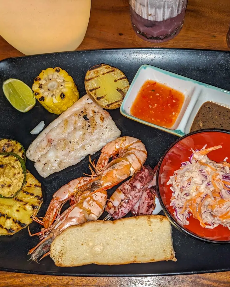 Seafood dinner eaten on Koh Rong, Cambodia