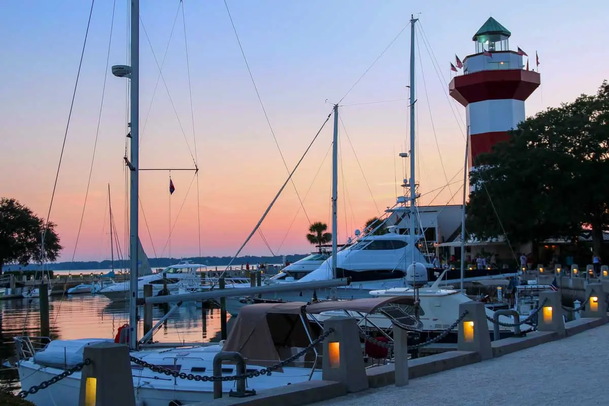 Sunset over the Harbour Town at Hilton Head in South Carolina