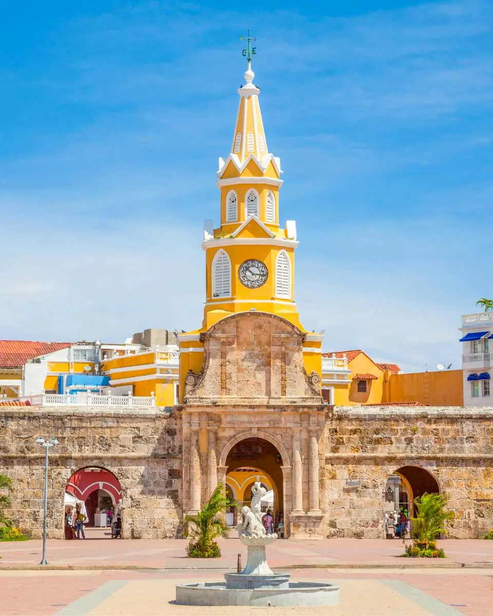The clock tower in the Walled City of Cartagena, Colombia