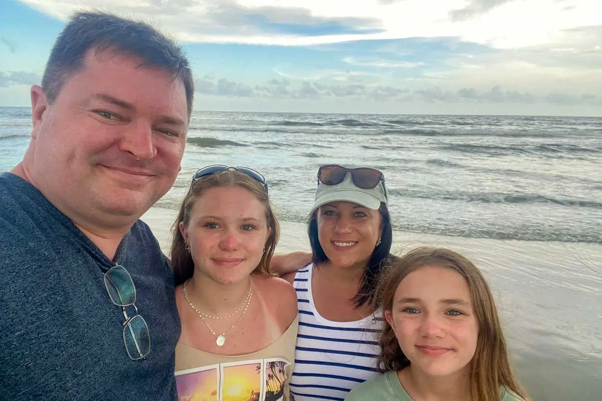 Theresa and family at Siesta Key, Florida