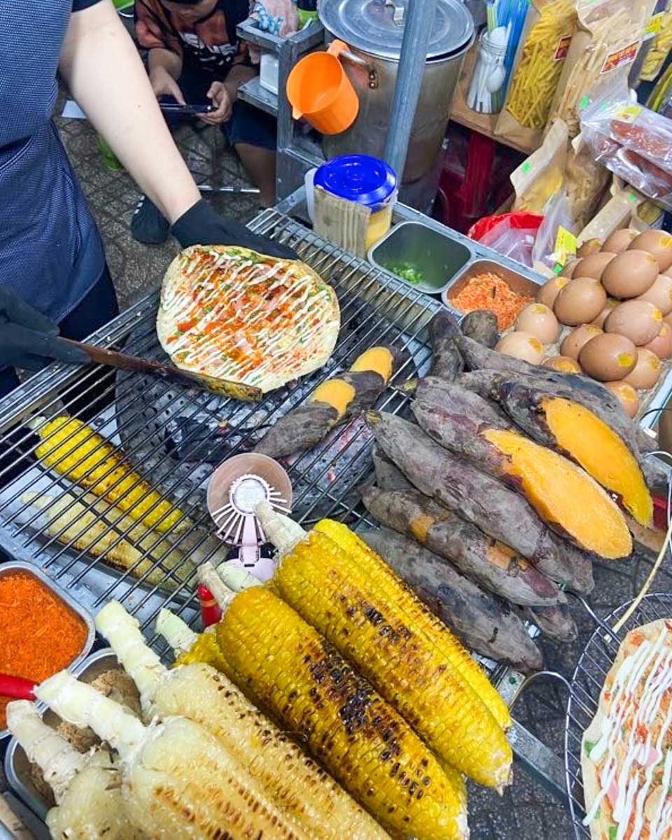 Vietnam pizza made at the Dalat night market in Vietnam