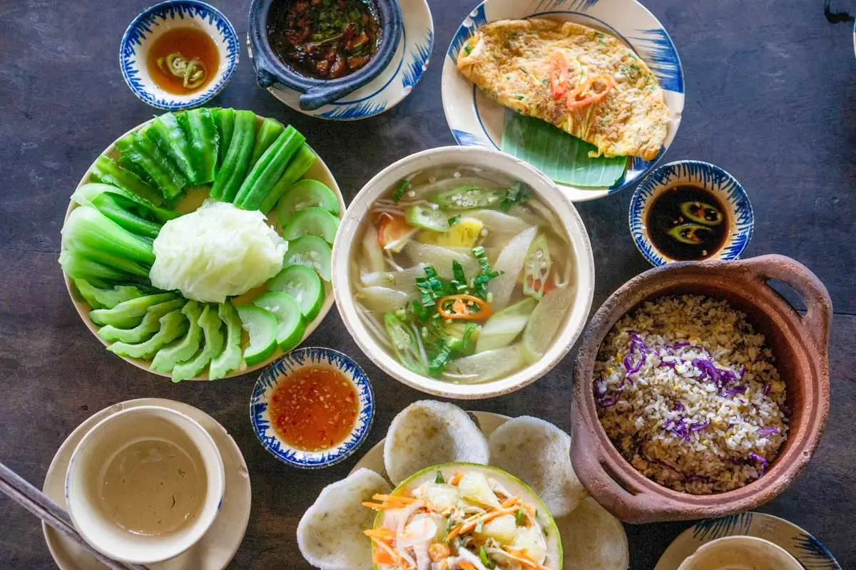 Vietnamese food eaten at a restaurant in Da Lat, Vietnam