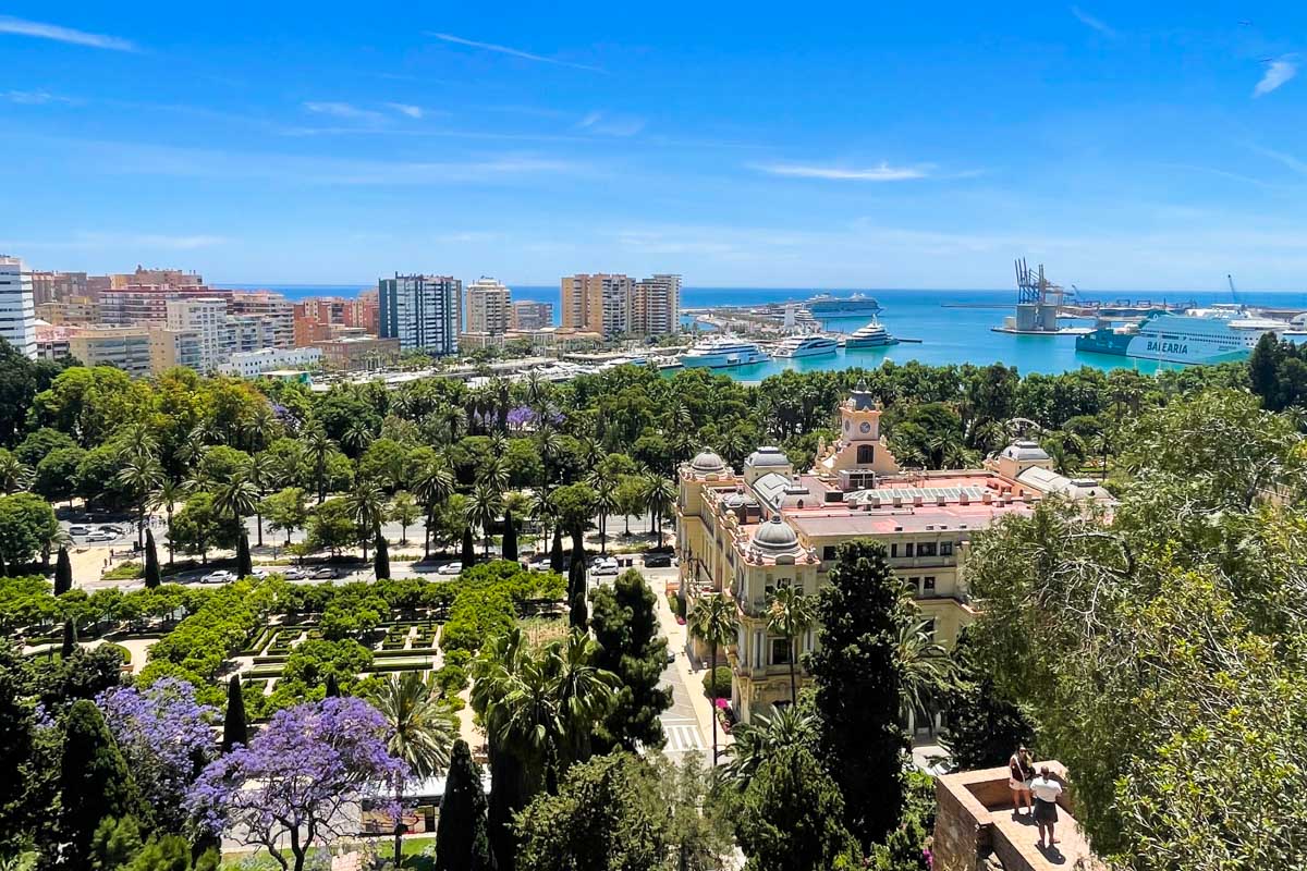 View of Malaga and the ocean from the Alcazaba in Spain