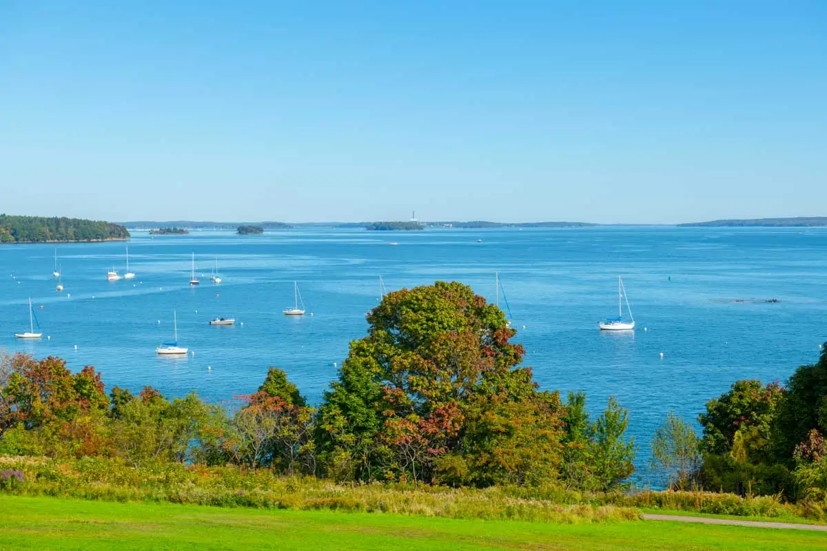 View of the harbor from the Eastern Promenade in Portland, Maine