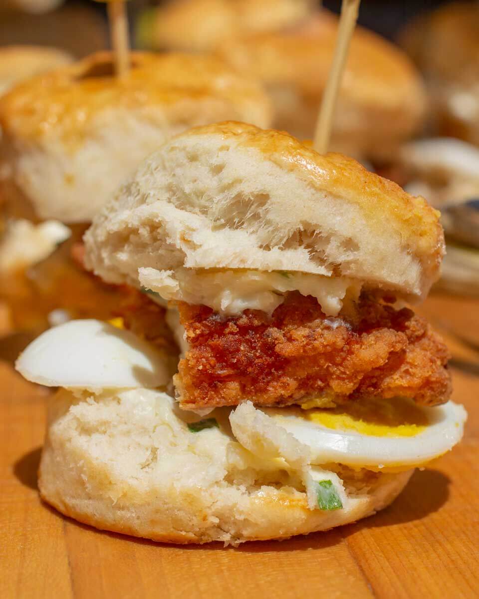 A chicken slider sandwich on a food tour in Richmond, Virginia