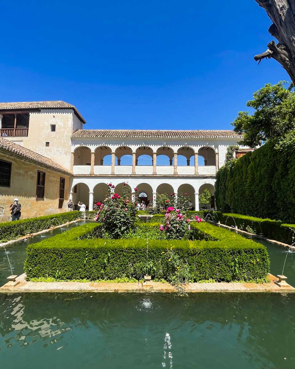 A fountain in the Generalife Gardens or the Alhambra in Granada