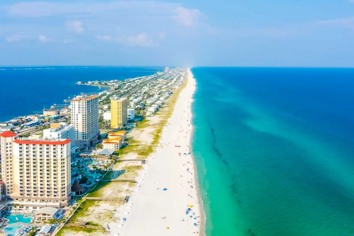 Aerial view of the Pensacola Beach, Florida