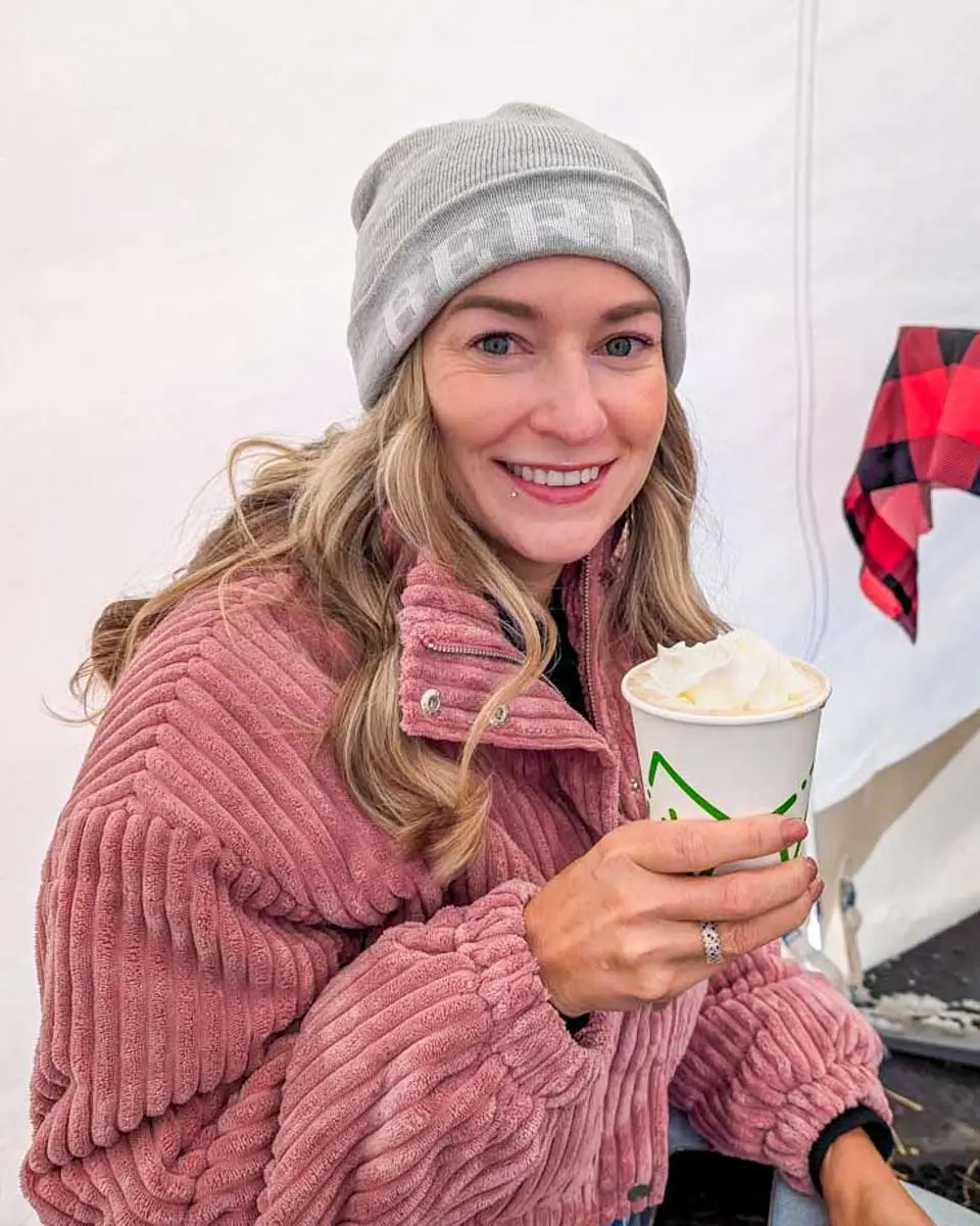 Bailey enjoys a hot chocolate in Quebec City, Canada