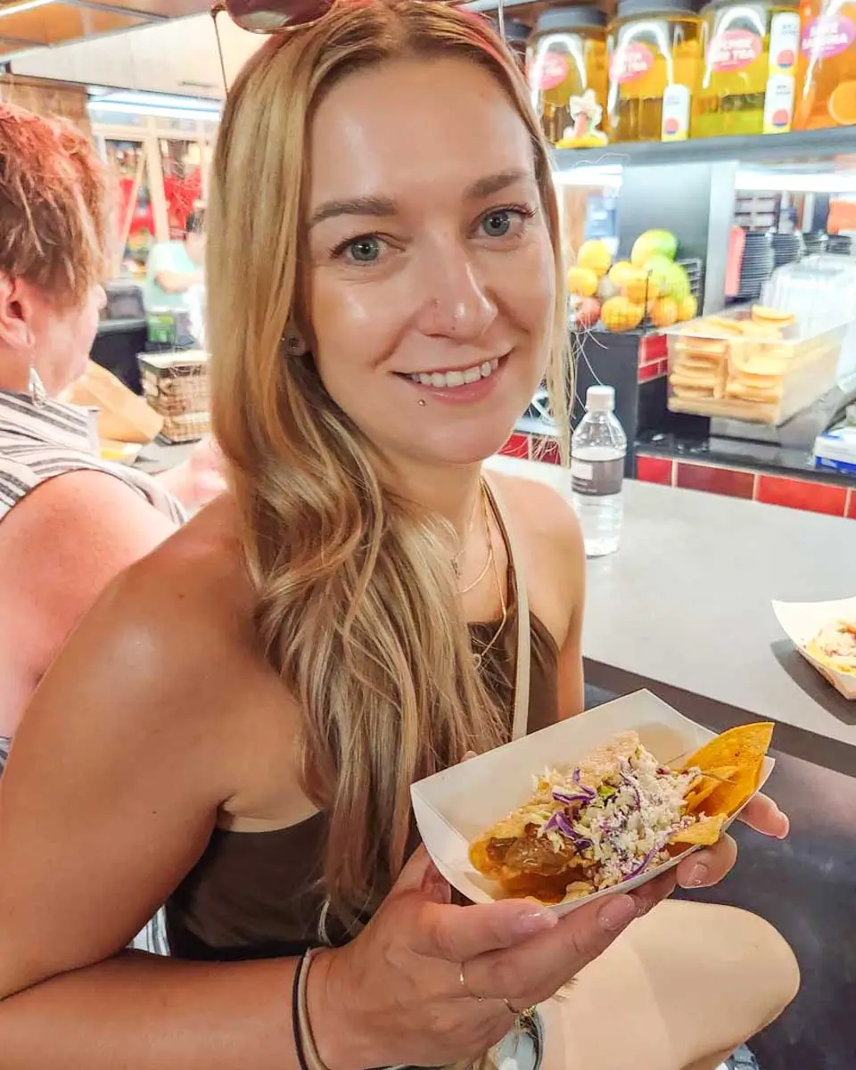 Bailey having taco in Tucson, Arizona