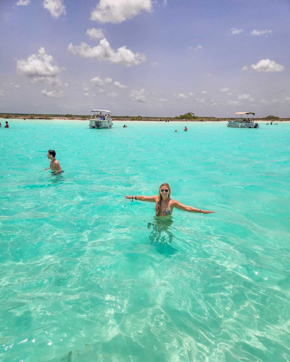 Bailey-swims-in-the-crystal-clear-waters-of-Crab Island near Destin, Florida