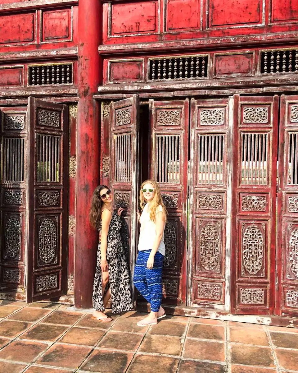 Brittney with her friend at Imperial City, Hue