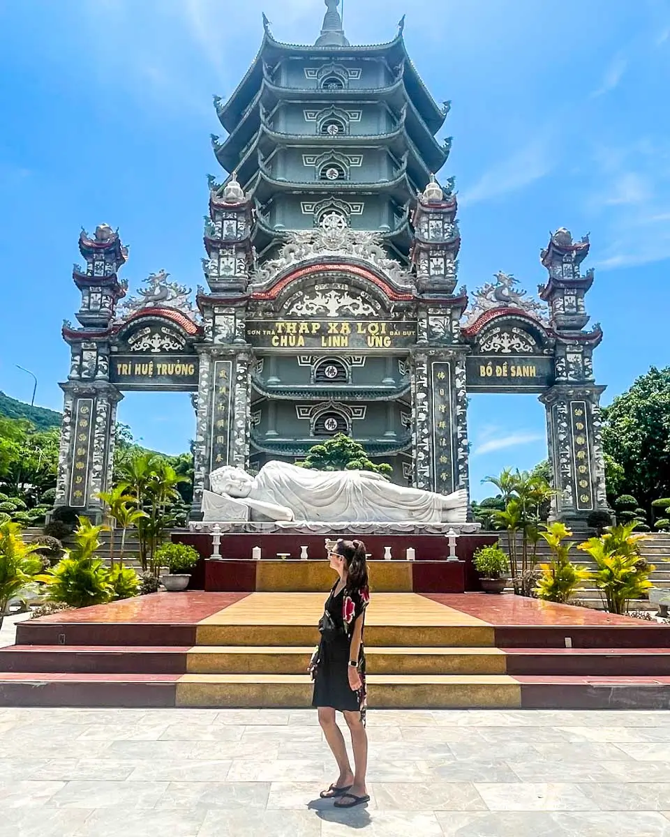 Brittni in front of an old temple in Da Nang, Vietnam