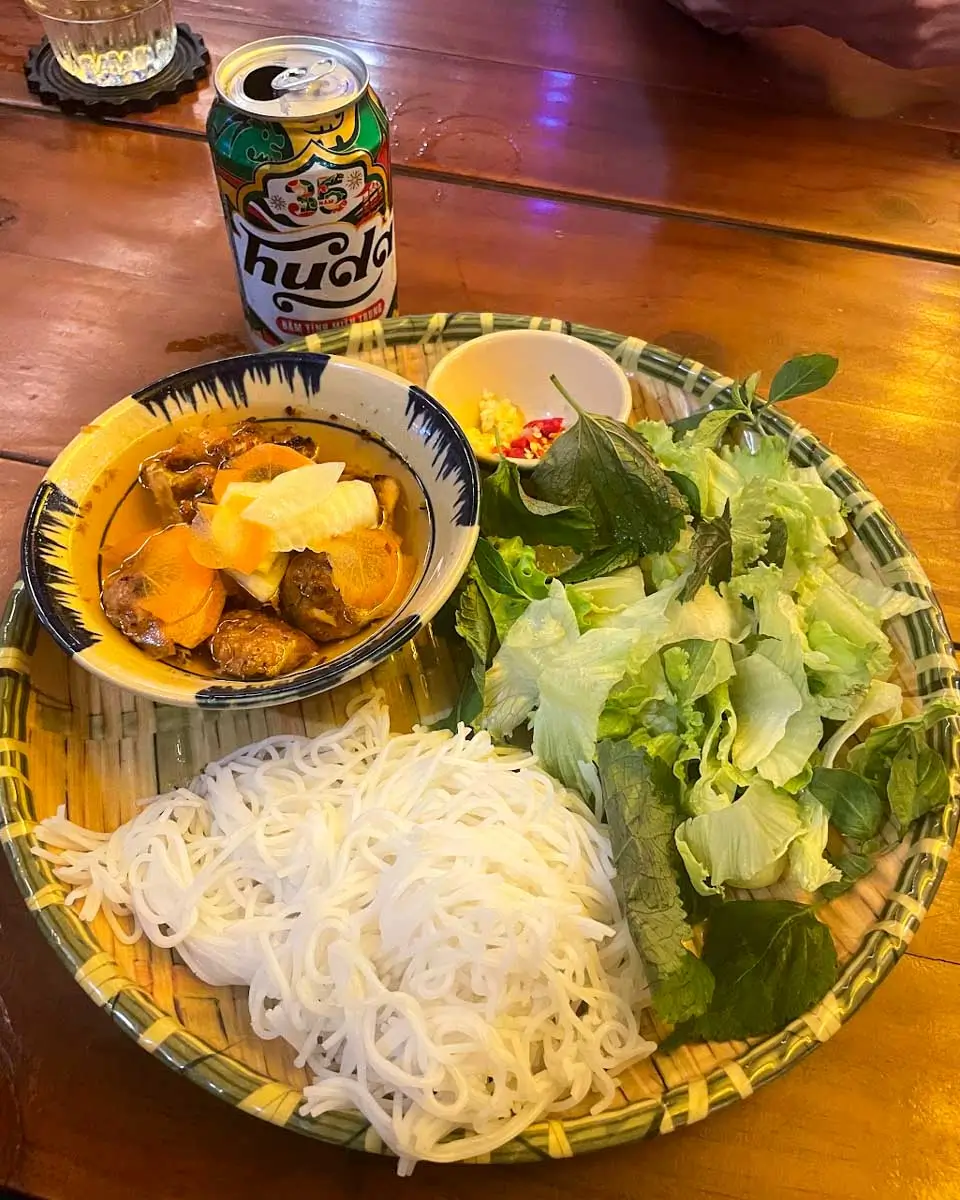 Bun Cha eaten on a food tour in Da Nang, Vietnam