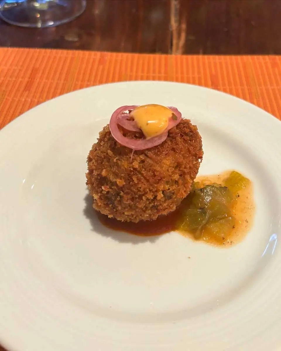 Croquette eaten on a food tour in Albuquerque, New Mexico