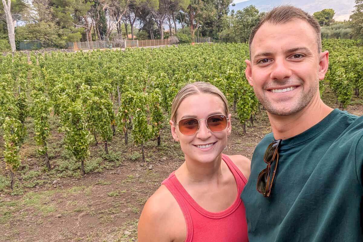 Daniel and Bailey take a selfie at a vineyard in Mendoza, Argentina