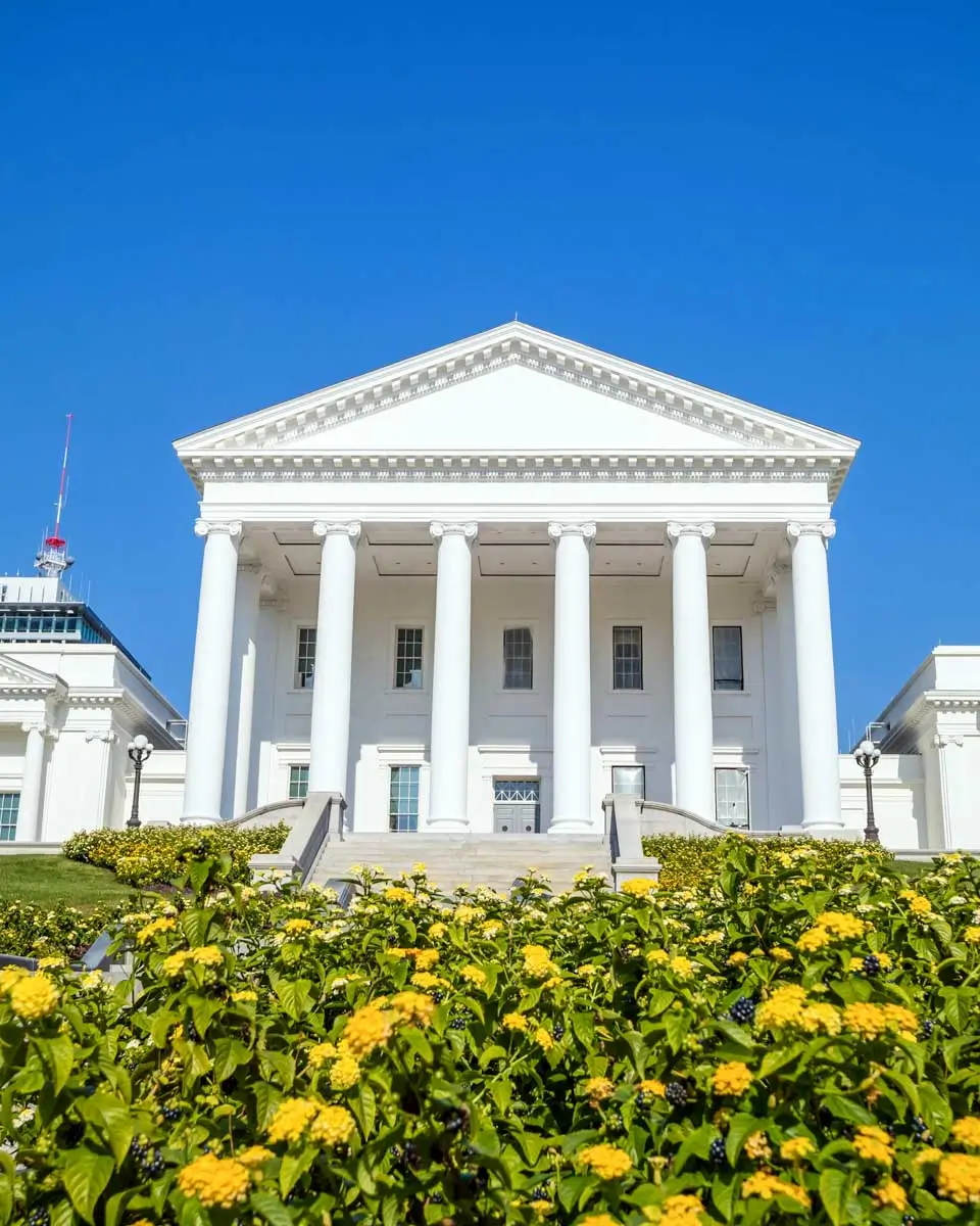Flowers and the Virginia State Capitol in Richmond, Virginia
