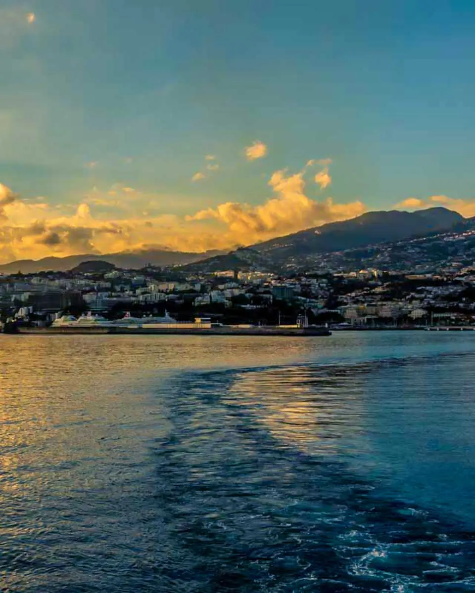 Funchal seen at sunset on a cruise tour in Madeira Portugal