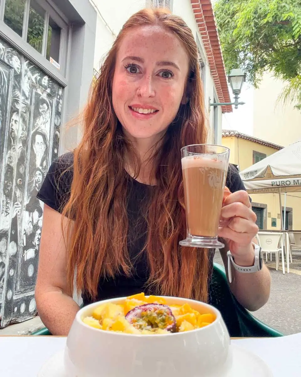 Hannah having breakfast in Raiz Quadrada Momo, Madeira, Portugal