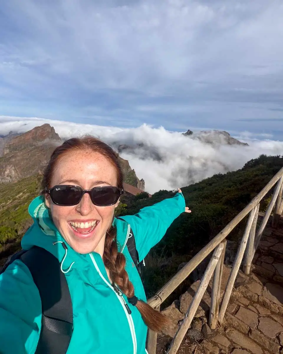 Hannah hiking Pico Ruivo at sunrise, Madeira, Portugal