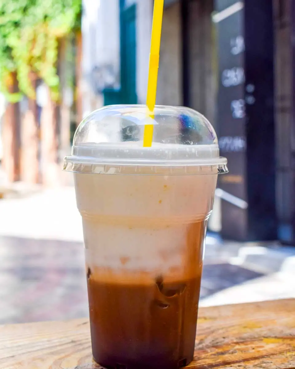 Iced coffee outside of cafe in Tucson, Arizona