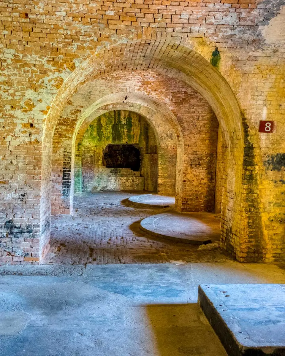 Interior gun emplacements in Fort Pickens, Pensacola, Florida