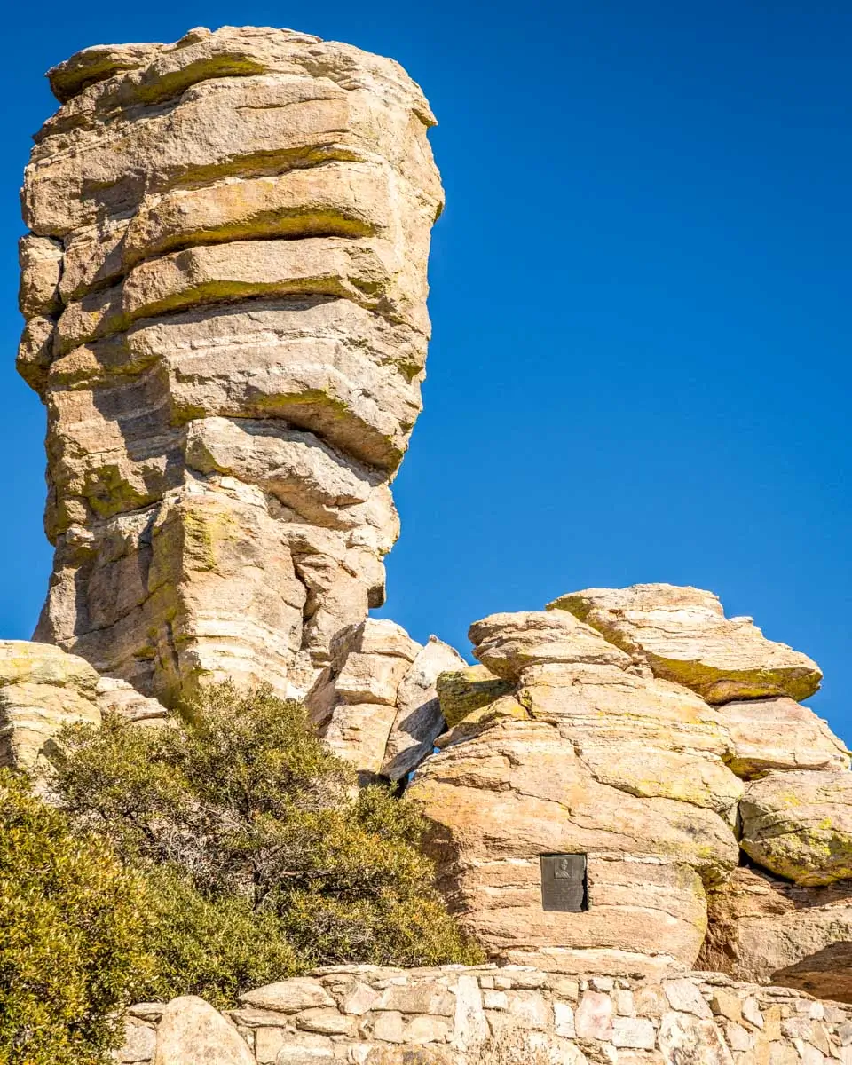 Intricate hoodoo rock formations rise above the lush scenery along Mount Lemmon Highway, Arizona
