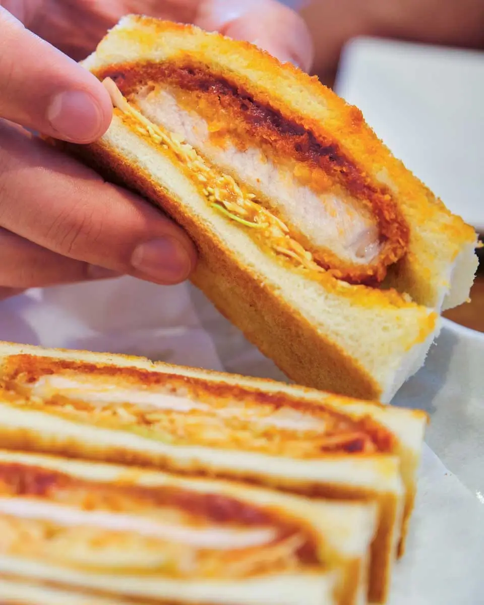 Japanese sandwich eaten on a food tour in Portland, Oregon