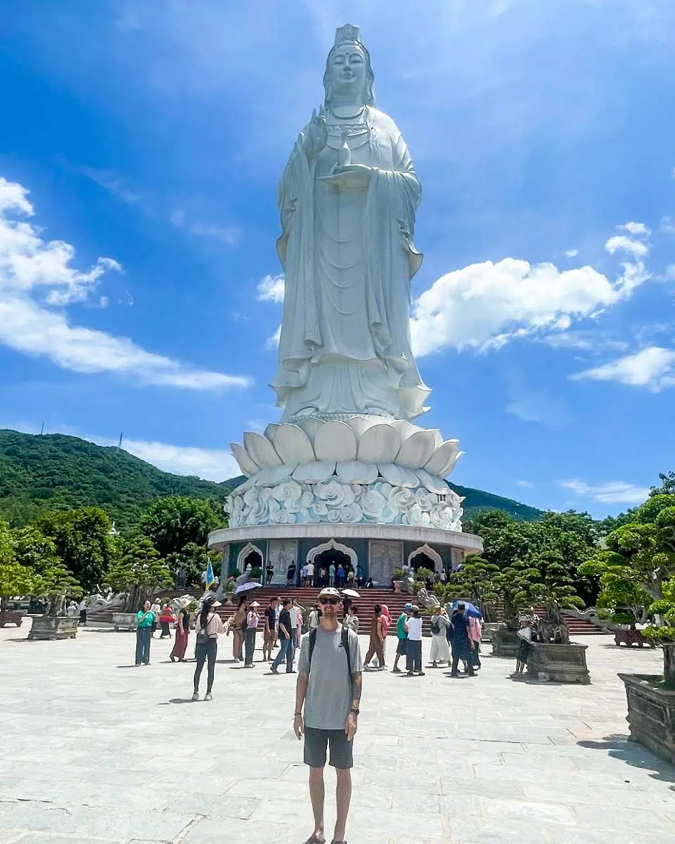 Jesse in front of Lady Budha, Vietnam