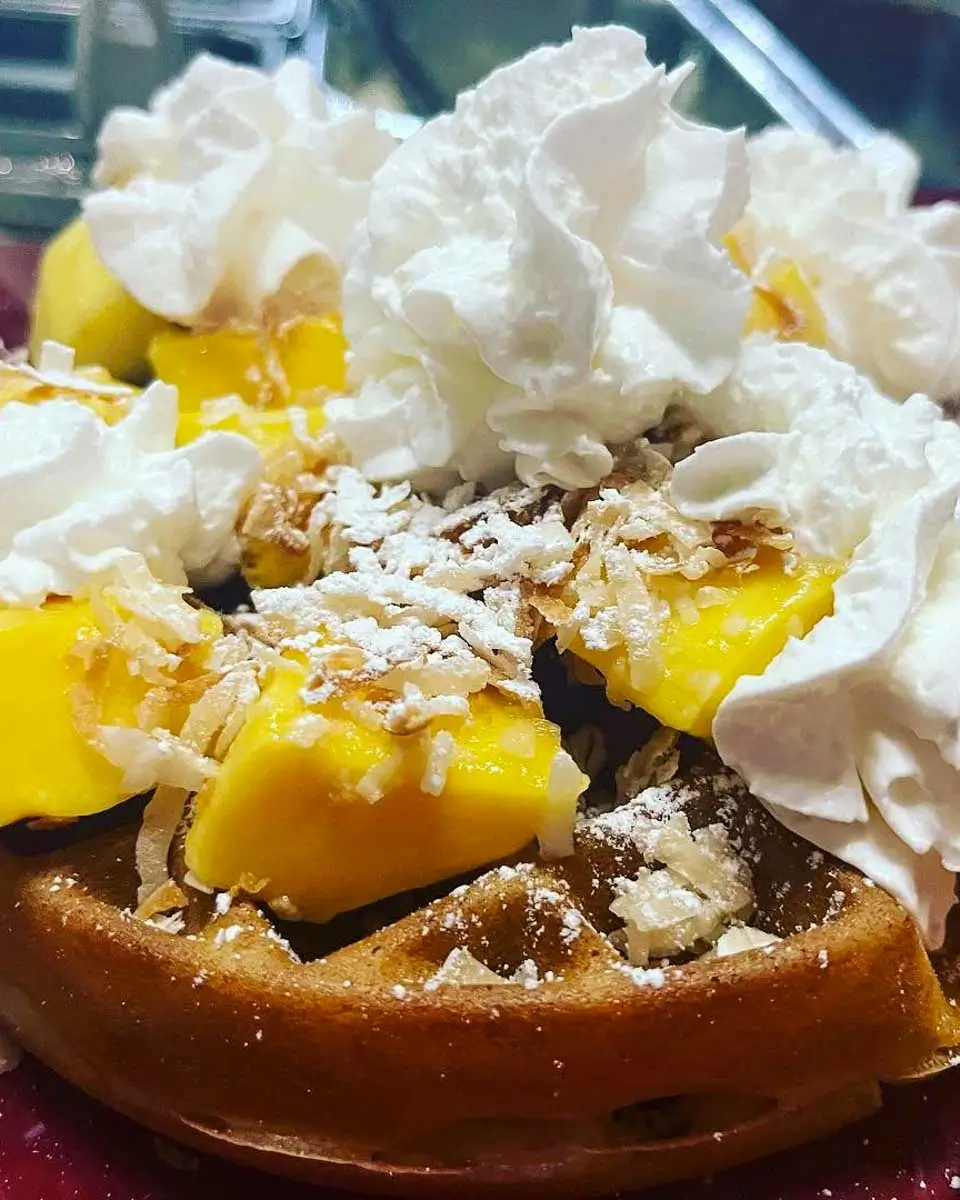 Mango waffles eaten at The Toasted Mango Cafe, Sarasota Florida