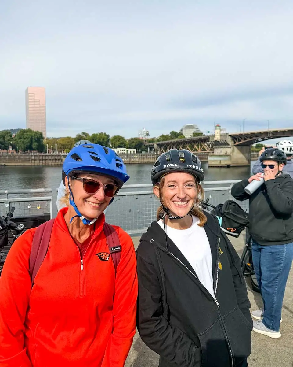 Meghan and her mother on e-bike tour in Portland, Oregon