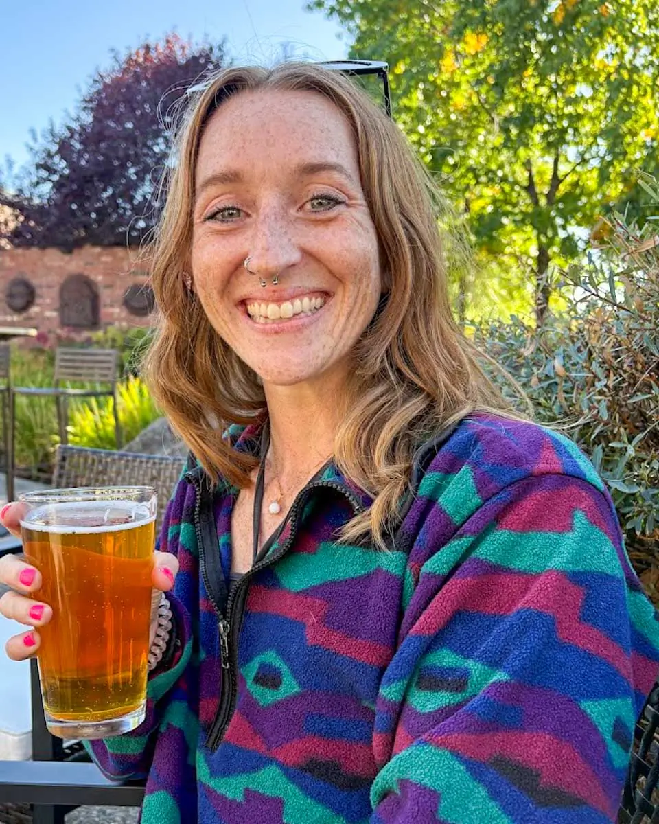 Meghan having beer on a food tour in Portland Oregon