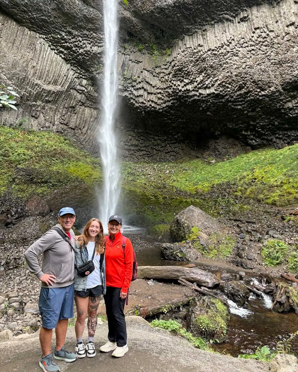 Meghan with her parents at Latourell Falls, Portland, Oregon